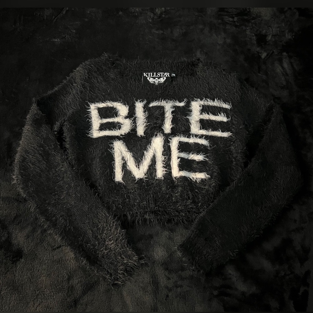 🧿BITE ME BLACK FUZZY SWEATER ⭐️KILLSTAR COSY WARM XS - Picture 2 of 4